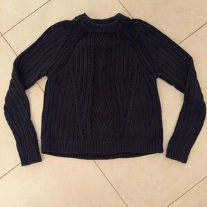 Zara Navy navy blue Cable Knit Sweater cotton wool Women's